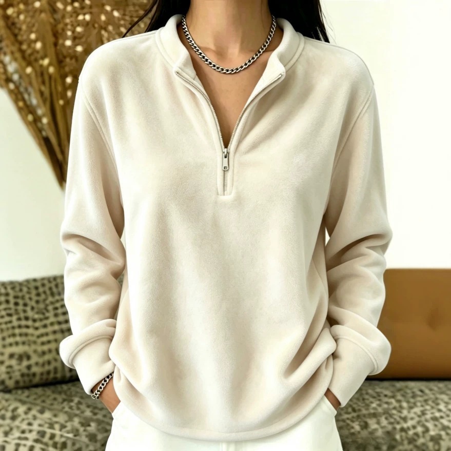 Women's Half-Zip Fleece Pullover Long Sleeve Solid Color