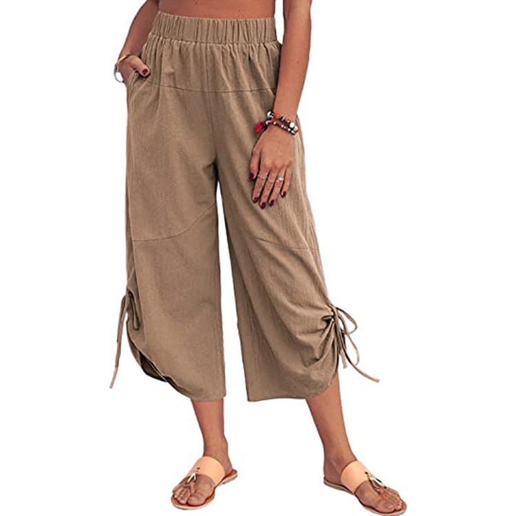 Women's Straight-Leg Capri Pants with Drawstring and Pockets