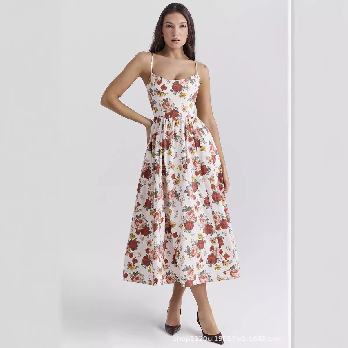Women's Sleeveless Backless Floral Print Maxi Dress
