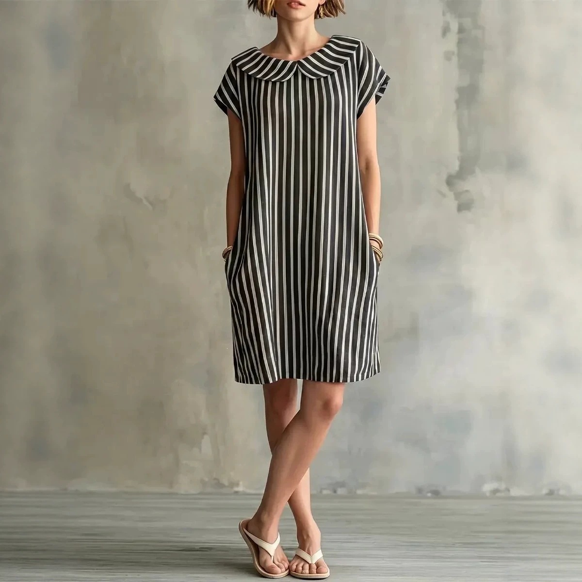 Elegant Striped Print Dress for Women
