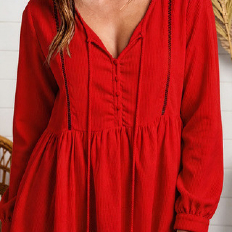Women's V-Neck Lace Trim Long Sleeve Sweatshirt