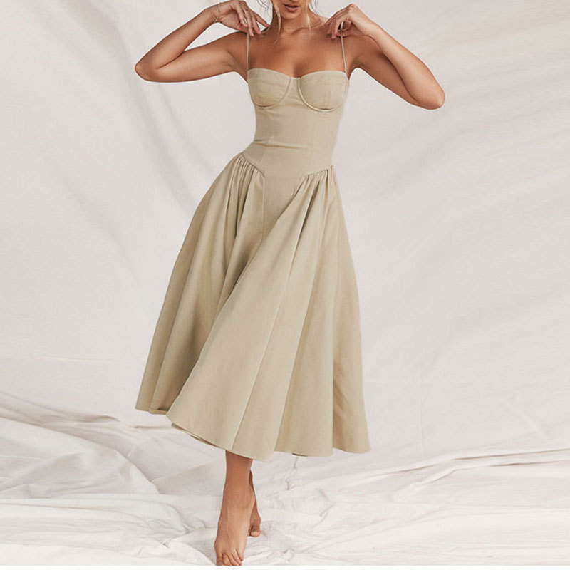 Women's Strapless Floral Dress Slim Fit Sleeveless Long Skirt