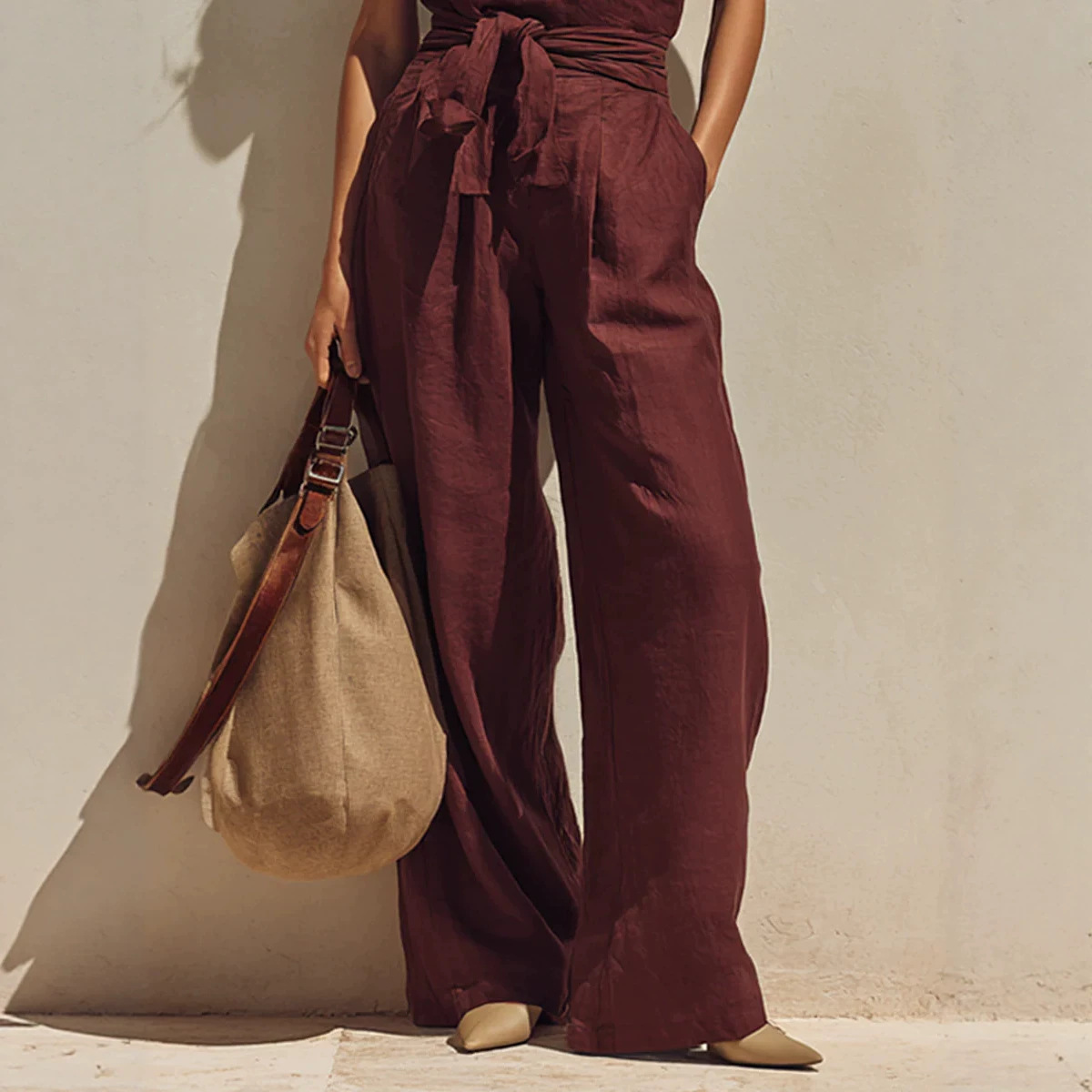 Women's Minimalist Sleeveless Cami Jumpsuit Burgundy