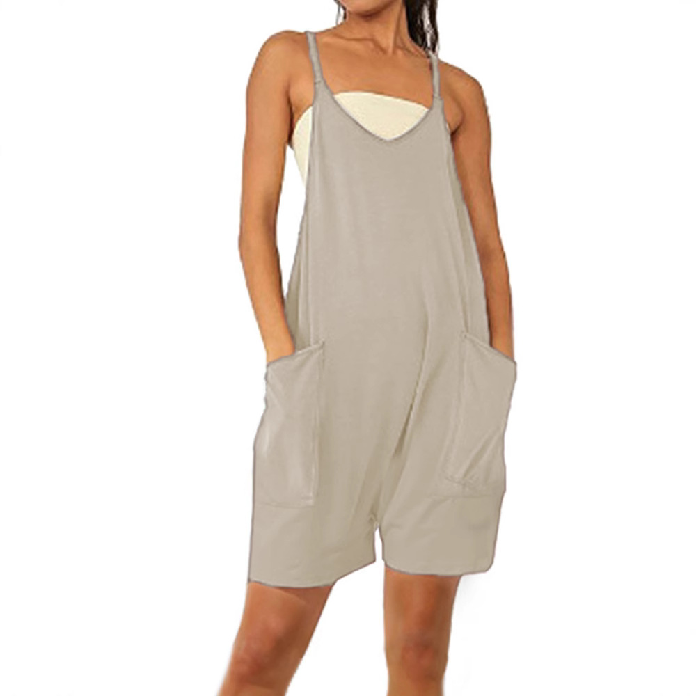 Women's Sleeveless Zip Pocket Romper Shorts Jumpsuit