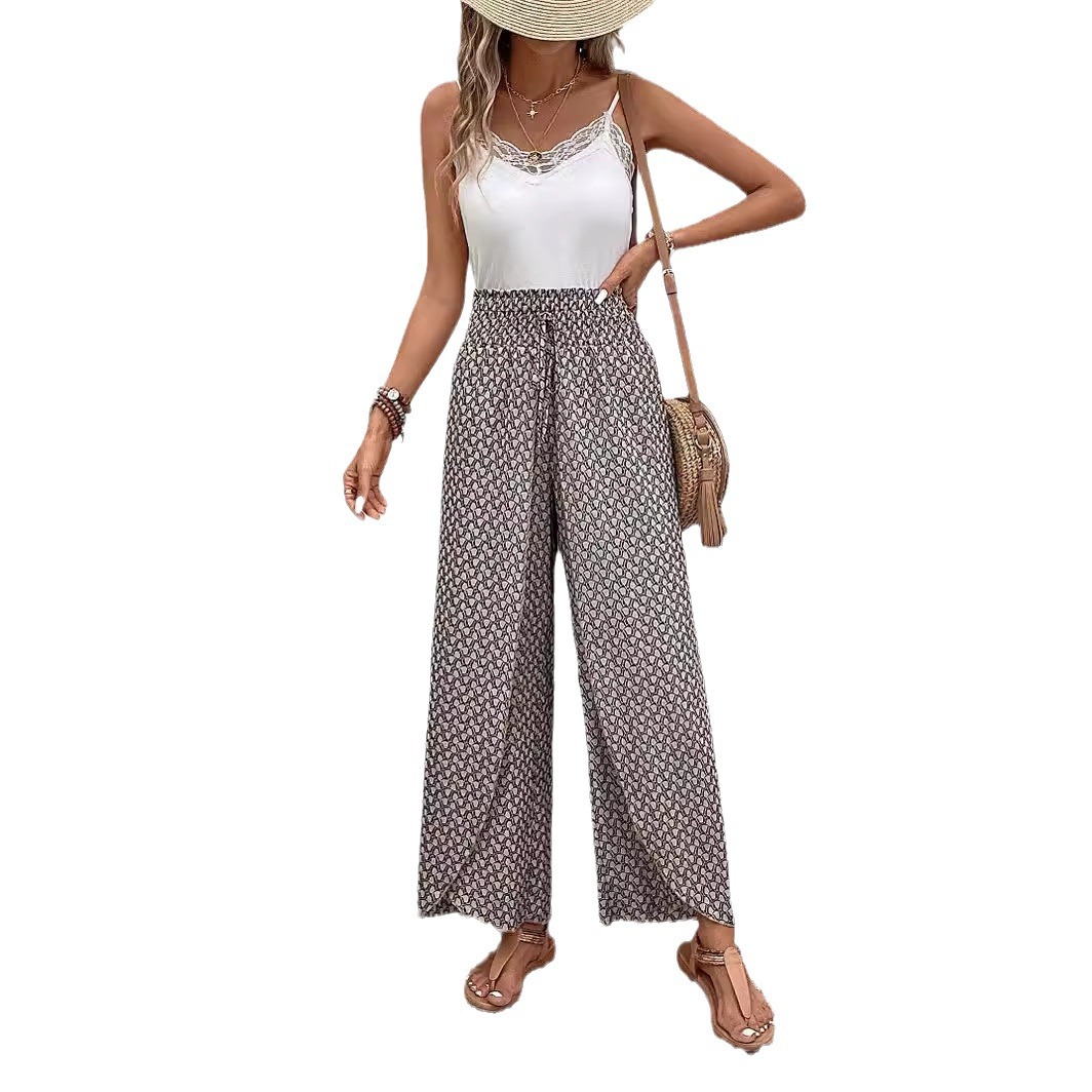 Floral Wide-Leg Skirt Pants with Side Slit