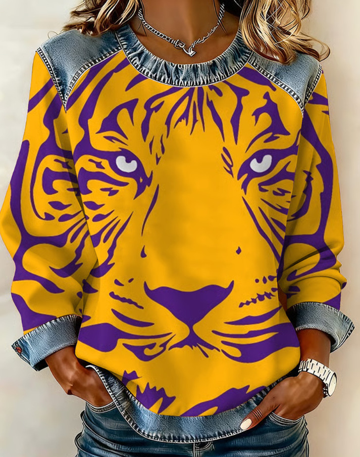 Women's Animal Lion Tiger Print Crewneck Sweatshirt