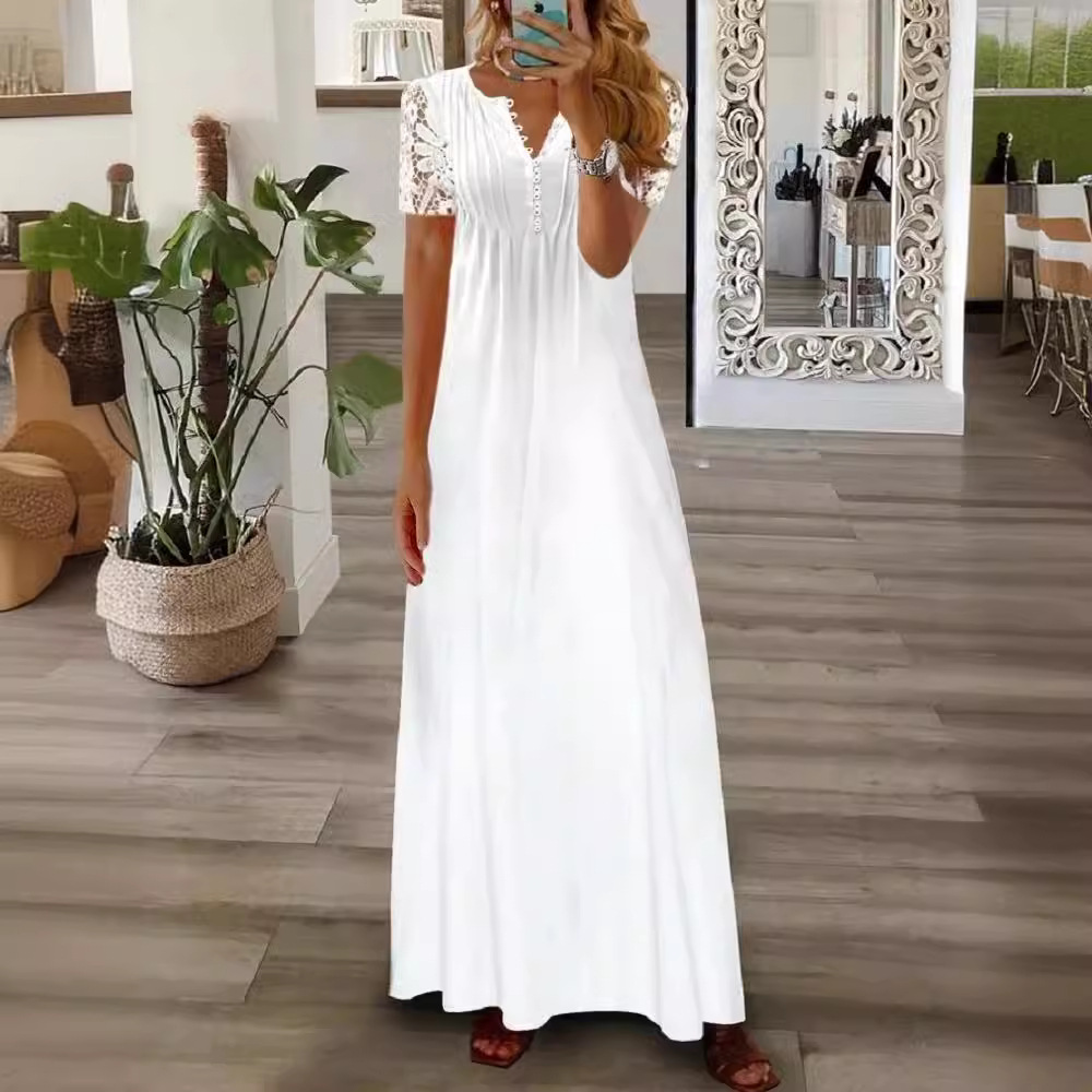 Floral Print Lace Short Sleeve Dress