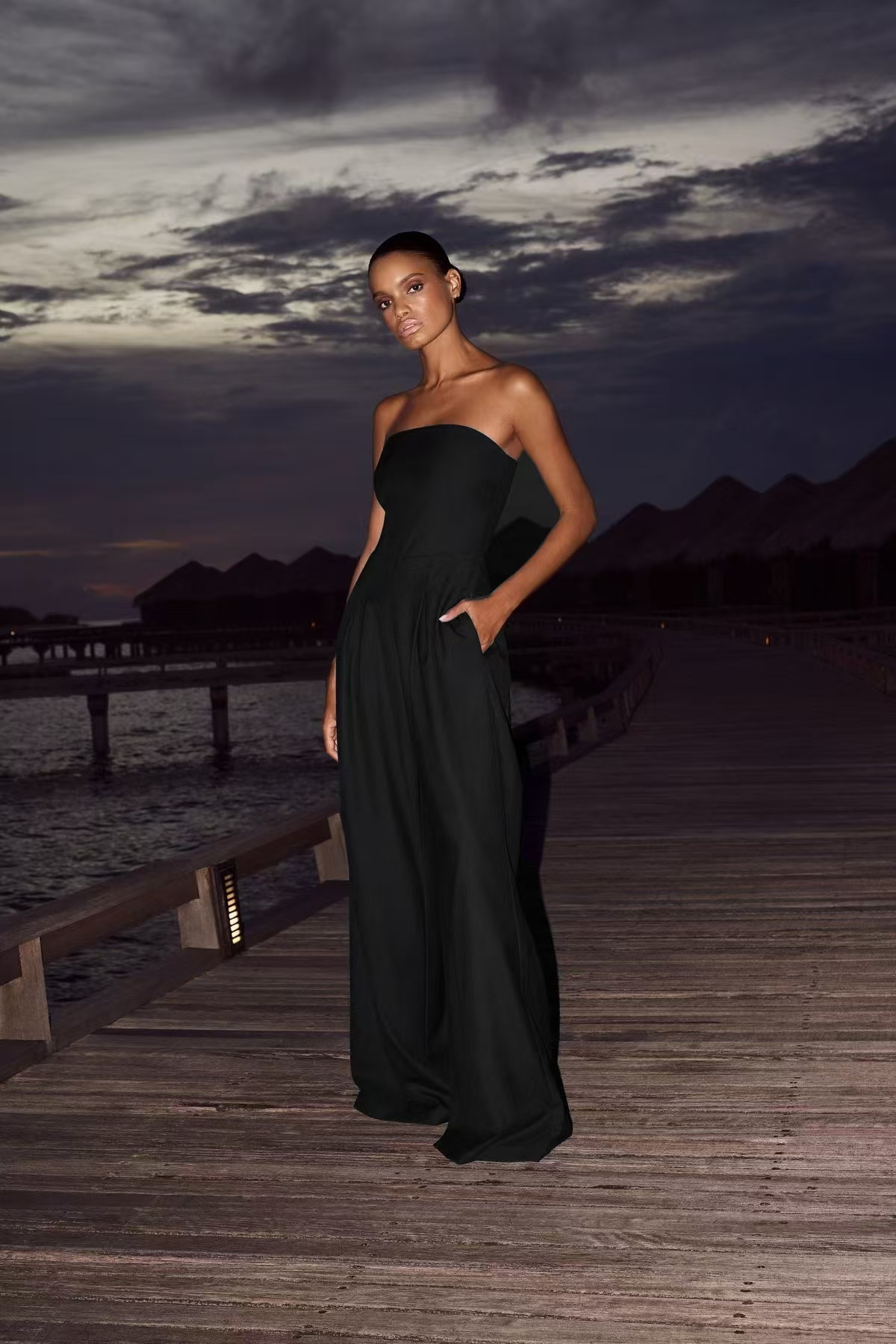 Women's Sleeveless Open-Back Ruched Slim-Fit Jumpsuit