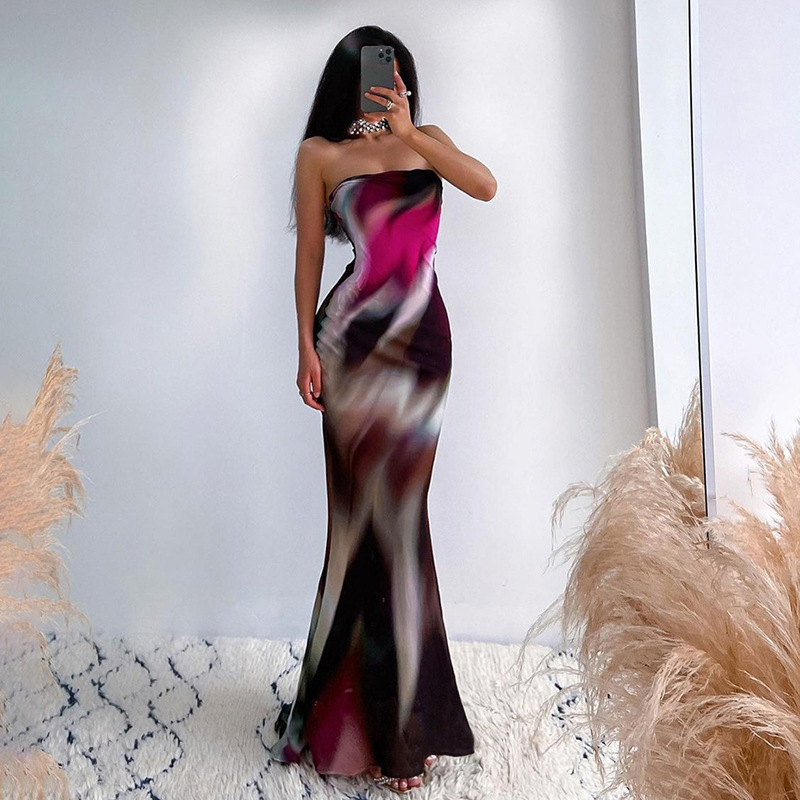 Women's Strapless High-Waist Printed Bodycon Long Dress