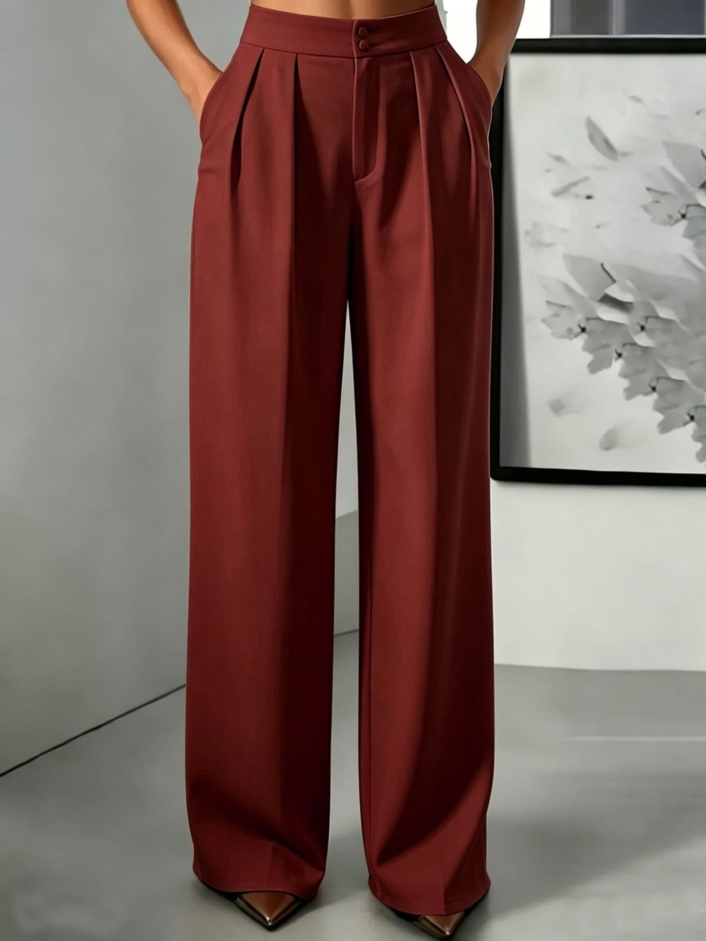 Women's High Waist Straight Leg Tailored Pants with Elastic Waist