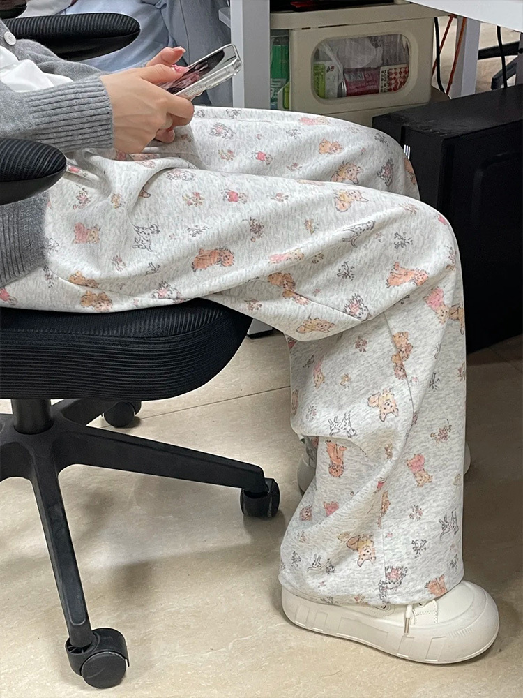 Graffiti Print High-Waist Straight-Leg Sweatpants for Women