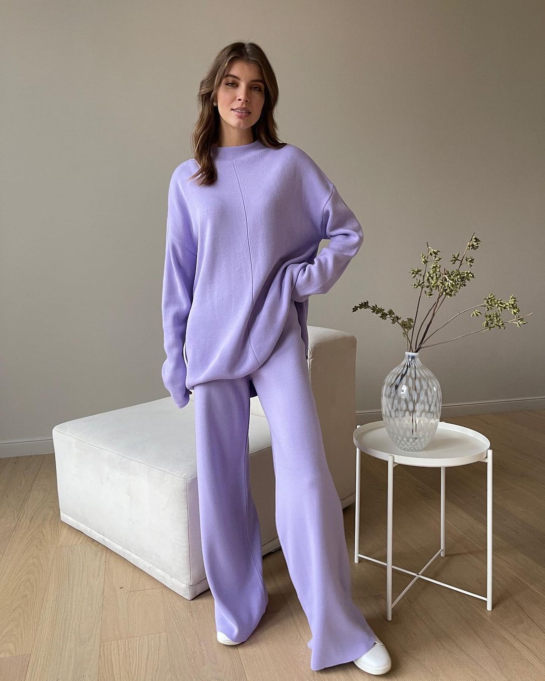 Women's Long Sleeve Loose Knit Sweater and Pants Set