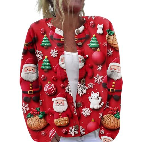Women's Christmas Santa Print Cardigan Sweater