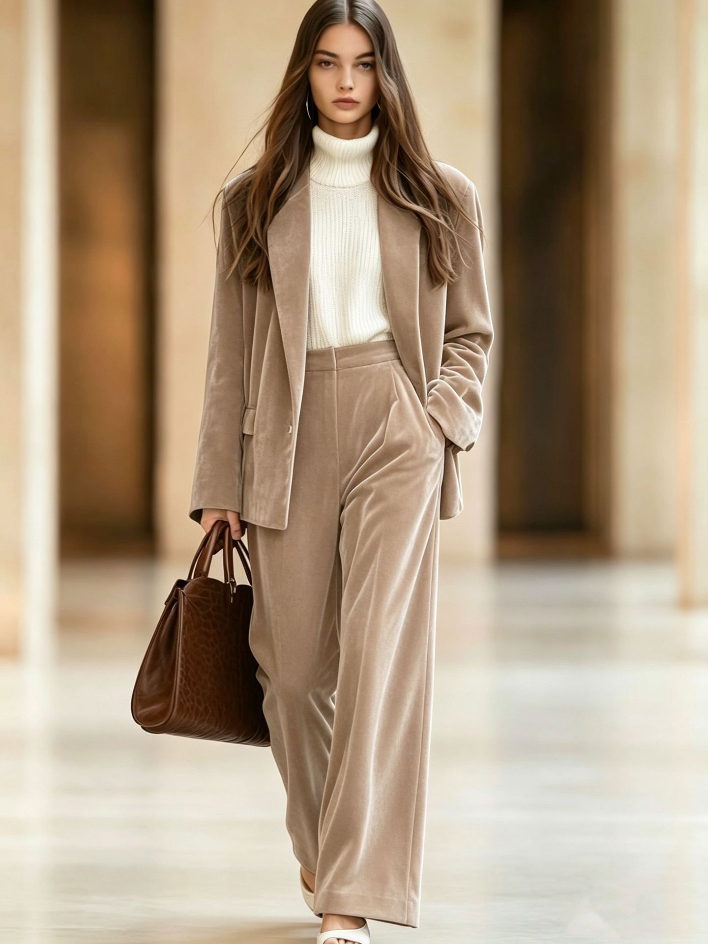 Solid Velvet Loose Casual Two-Piece Pants Set