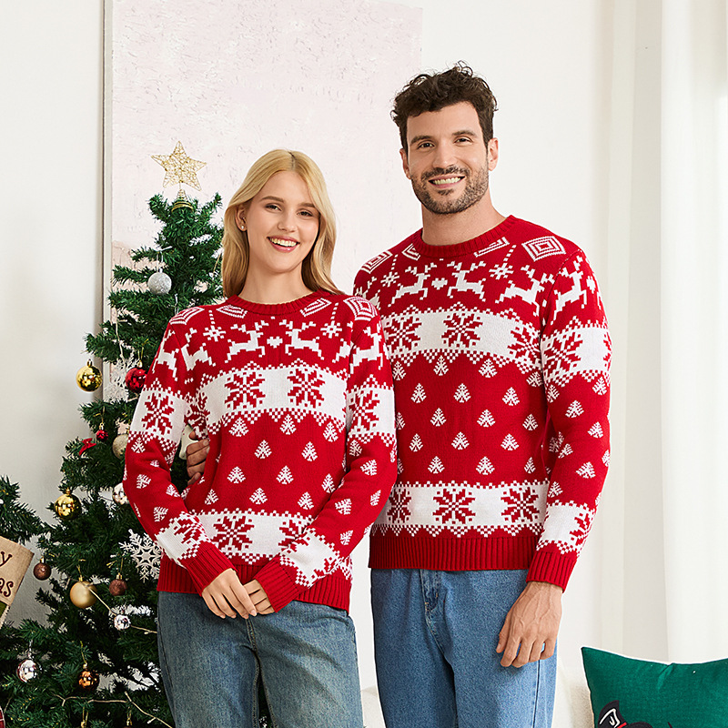 Christmas Reindeer Jacquard Knit Sweater Family Matching Pullover