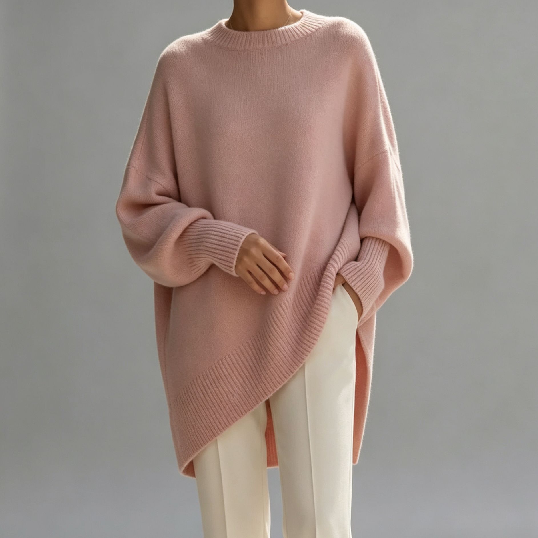 Women's Crewneck Pullover Knit Sweater Loose Relaxed Solid Color