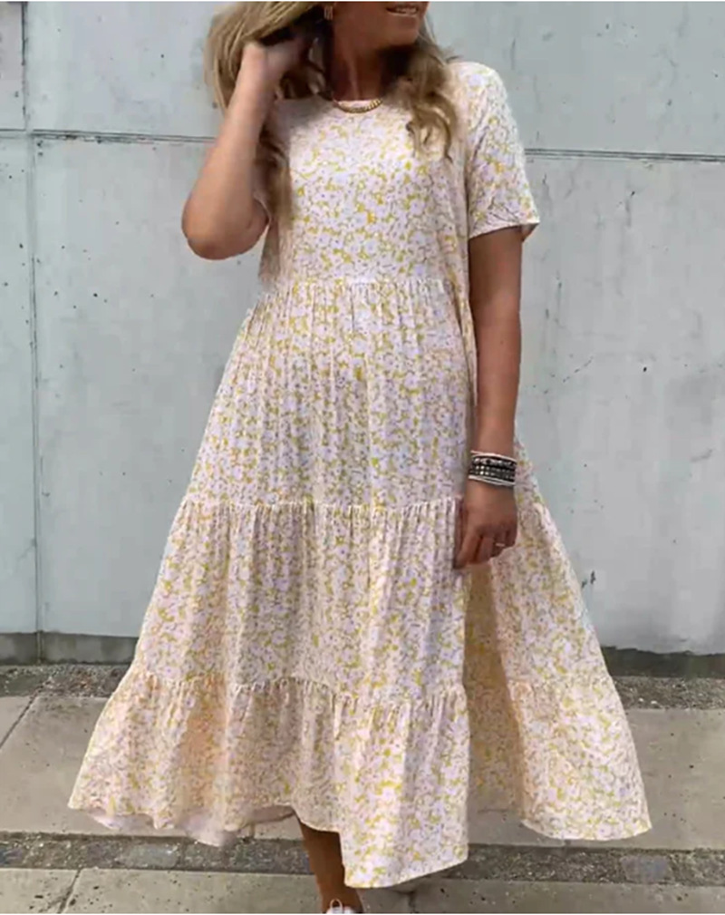 Floral Print Round Neck Casual Midi Dress