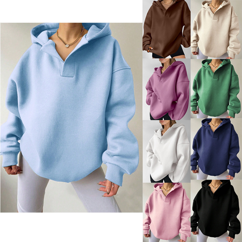Fleece-Lined Hooded Sweatshirt with Ribbed Cuffs and Solid Color Design