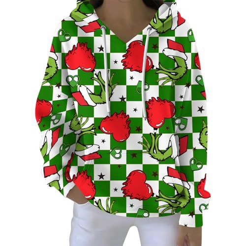 Women's Plaid Christmas Grinch Print Hoodie
