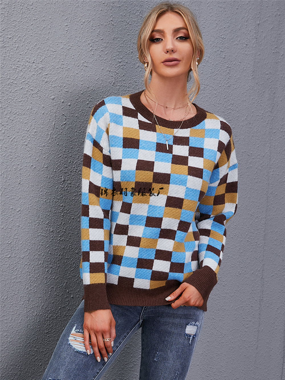 Striped Cotton Round Neck Wool Knit Pullover Sweater Long Sleeve