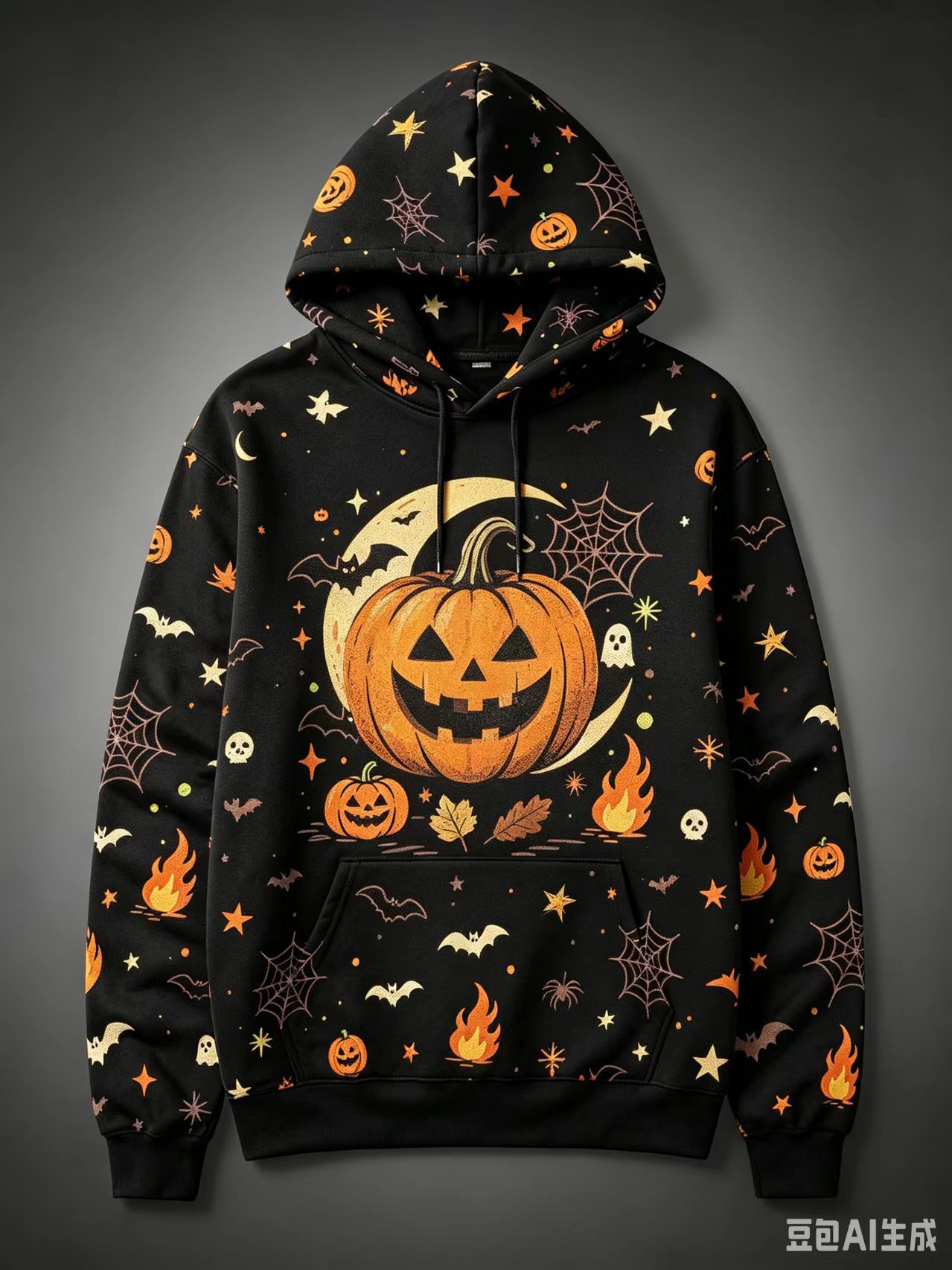 Women's Halloween Print Hoodie Cat Ghost Pullover
