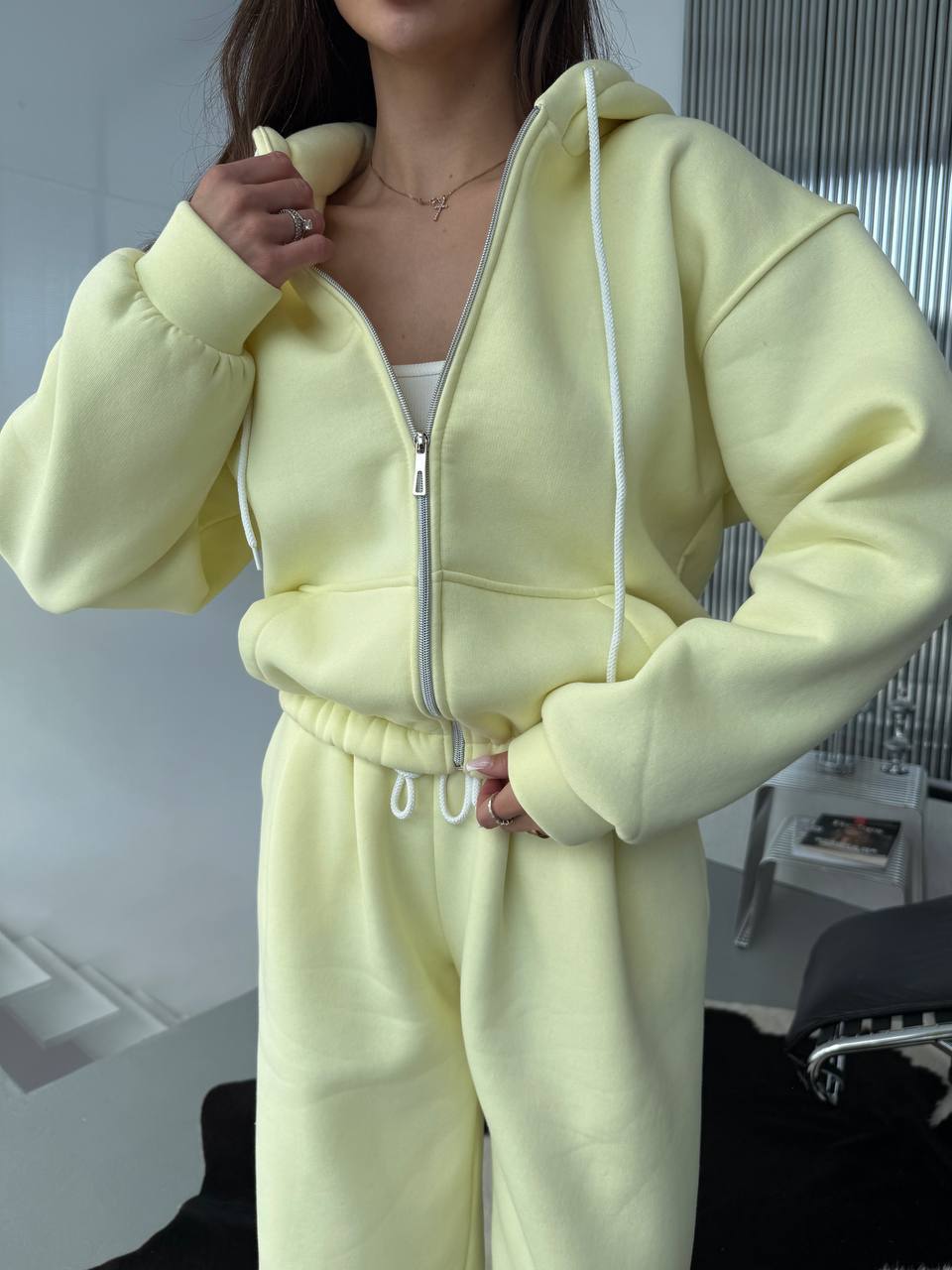 Women's Casual Loose Hooded Zip-Up Sweatshirt and Pants Set