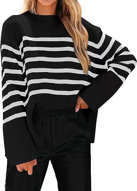 Striped Loose Puff Sleeve Knit Sweater