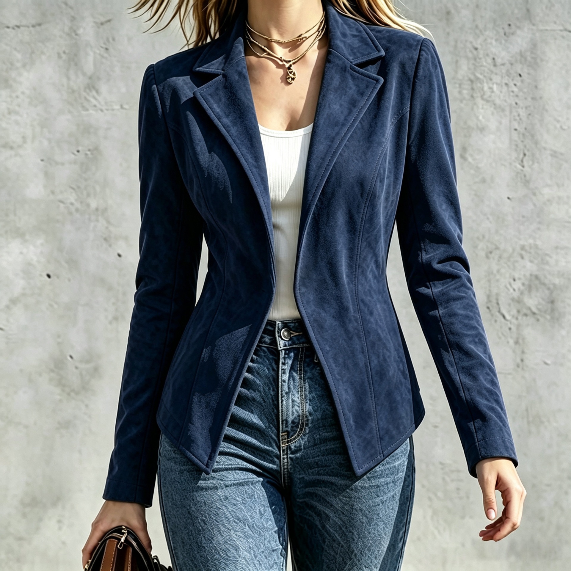 Faux Suede Slim Fit Lapel Collar Long Sleeve Jacket