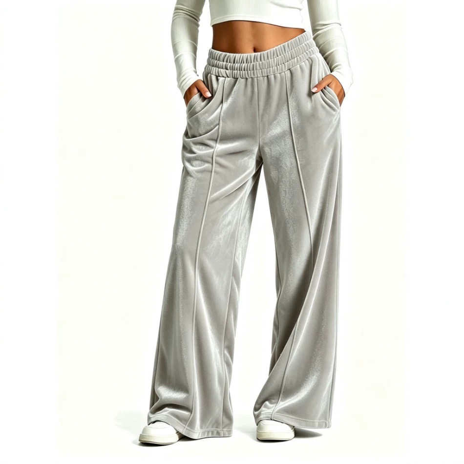 Women's Velvet Wide-Leg Pants Loose Fit Commuter Casual Drapey
