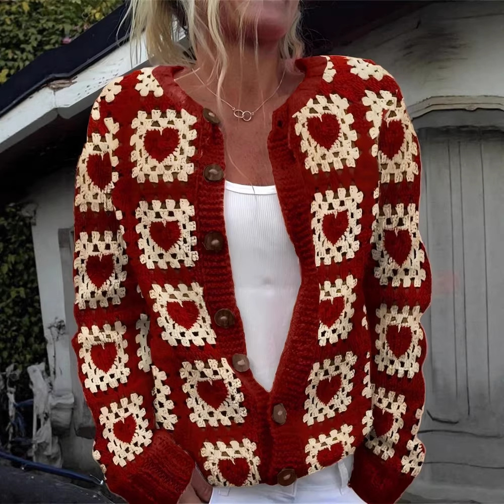 Women's Heart Wave Print Cardigan Sweater