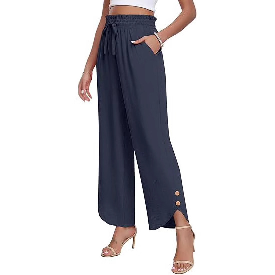 Women's High-Waist Wide-Leg Pants with Adjustable Drawstring