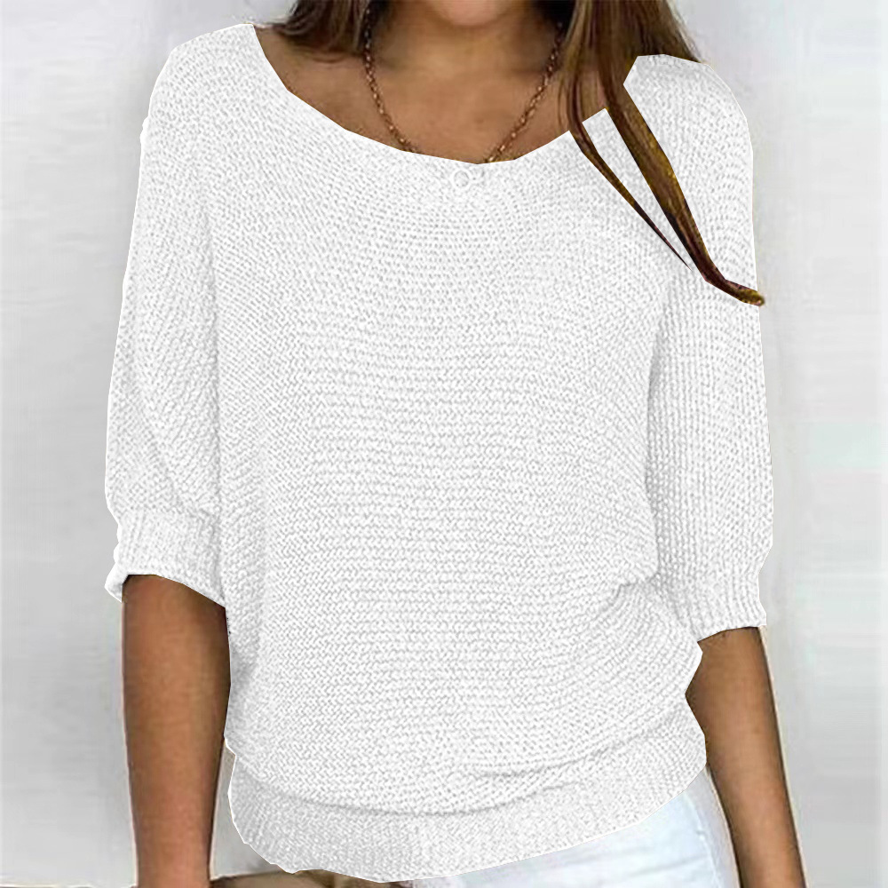 Women's Solid Crewneck Knit Top with Three-Quarter Sleeves