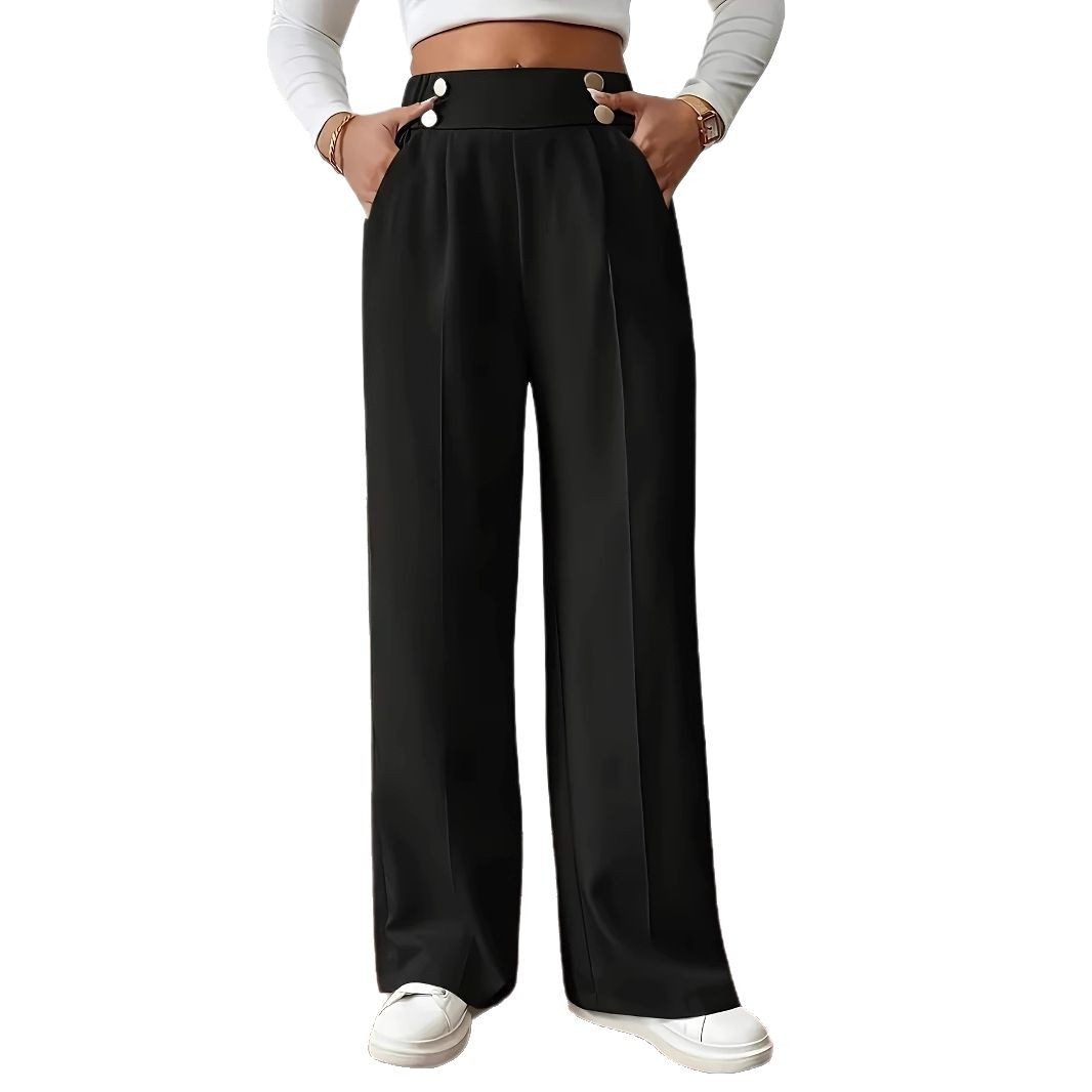 Women's High-Waist Straight-Leg Suit Pants with Drape, Solid Color