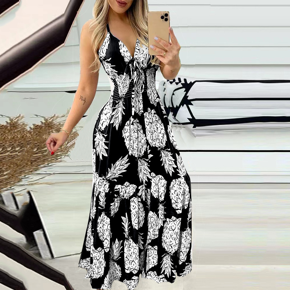 Women's Halter Strapless High-Waist Floral Print Maxi Dress