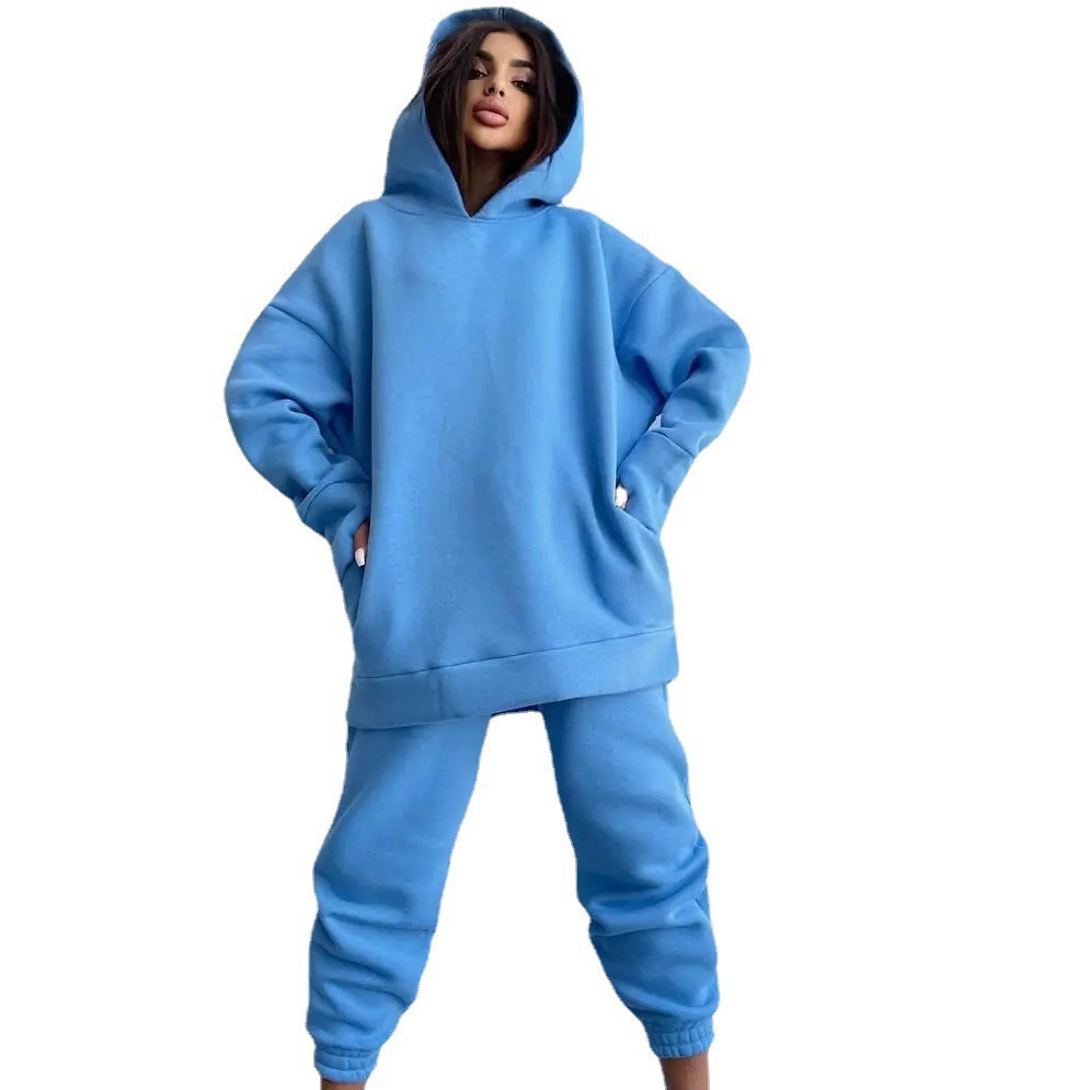Women's Casual Two-Piece Sweatsuit Set Long Sleeve Solid Color