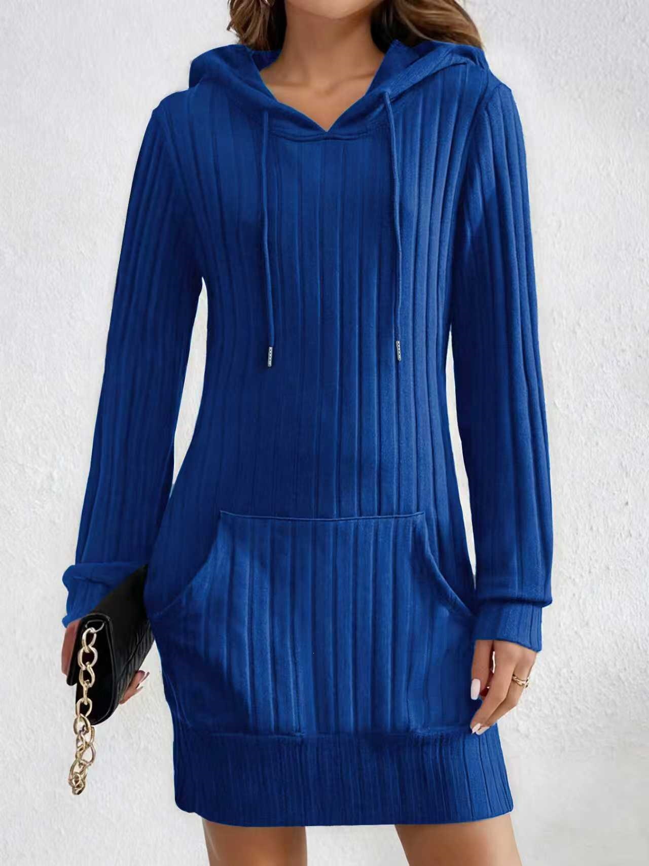 Hooded Sweatshirt Dress with Drawstring Kangaroo Pocket Long Sleeve Mini