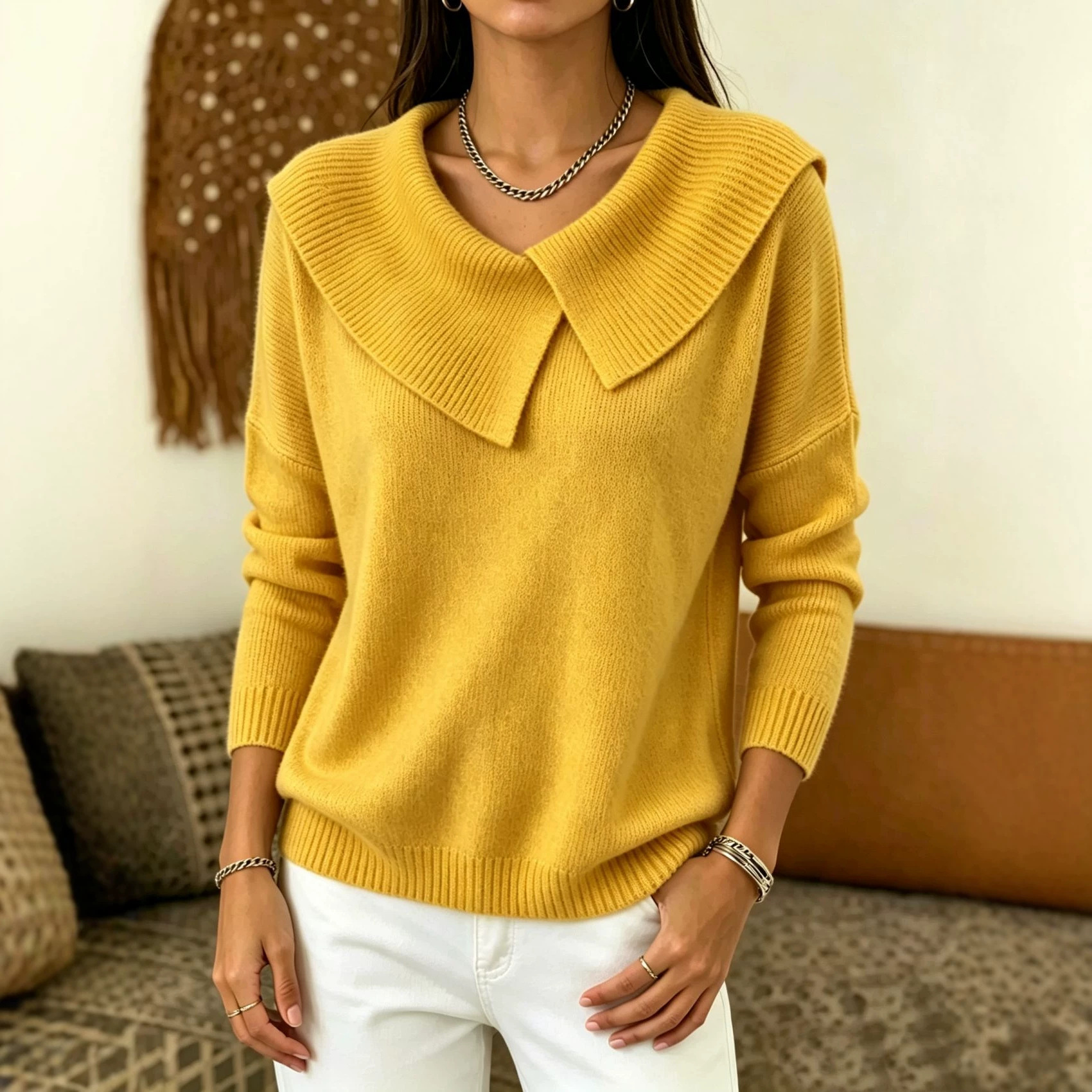 Korean Retro Doll Collar Knit Sweater Slimming Pullover
