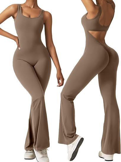 Women's Sleeveless Flared Jumpsuit with Open Back and High Waist
