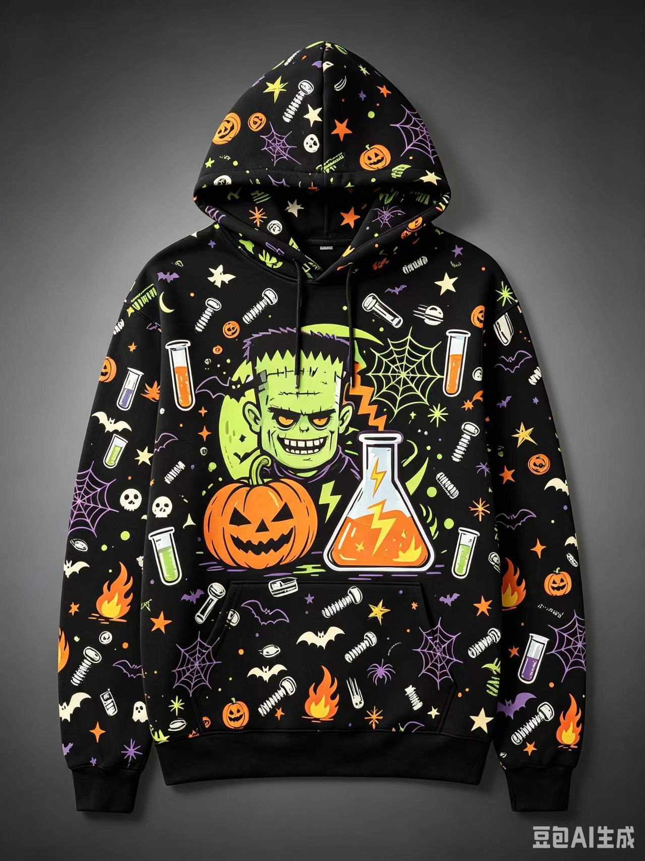 Women's Halloween Print Hoodie Cat Ghost Pullover