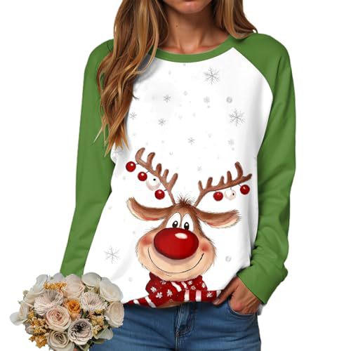Women's Christmas Reindeer Snowflake Print Crewneck Sweatshirt