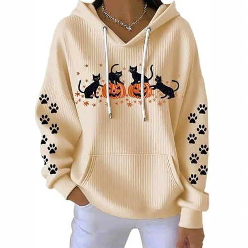 Women's Cat Paw Print Crewneck Sweatshirt Casual Pullover