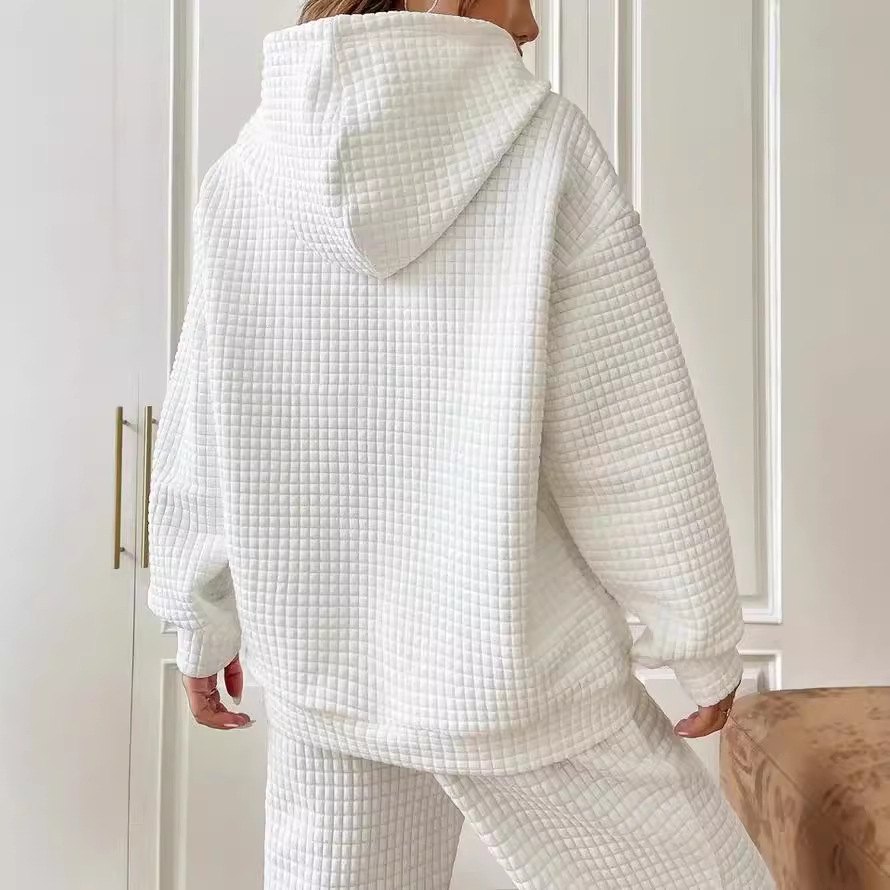 Women's Oversized Pullover Hoodie with Drawstring, Drop Shoulder, Kangaroo Pocket, Waffle Knit