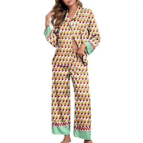 Cuban Collar Floral Coin Leopard Leaf Print Long Sleeve Women's Set