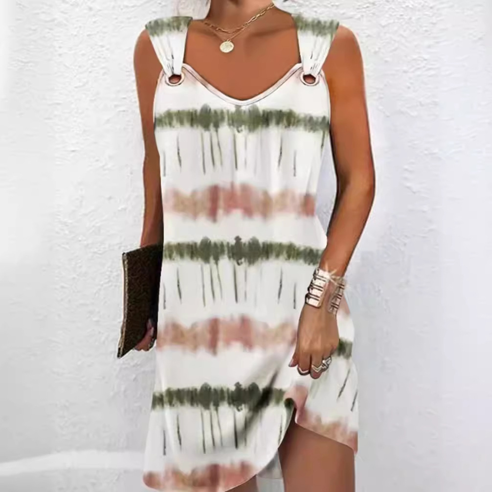 Color-Block V-Neck Sleeveless Midi Dress