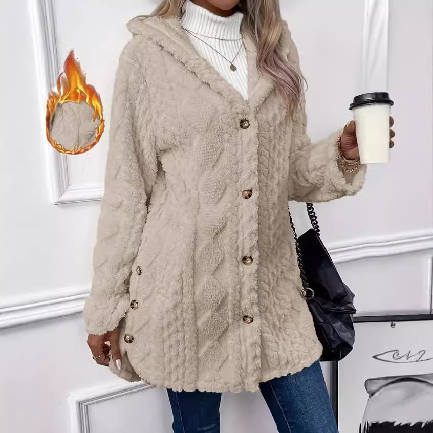 Hooded Solid Button-Front Long-Sleeve Casual Cardigan
