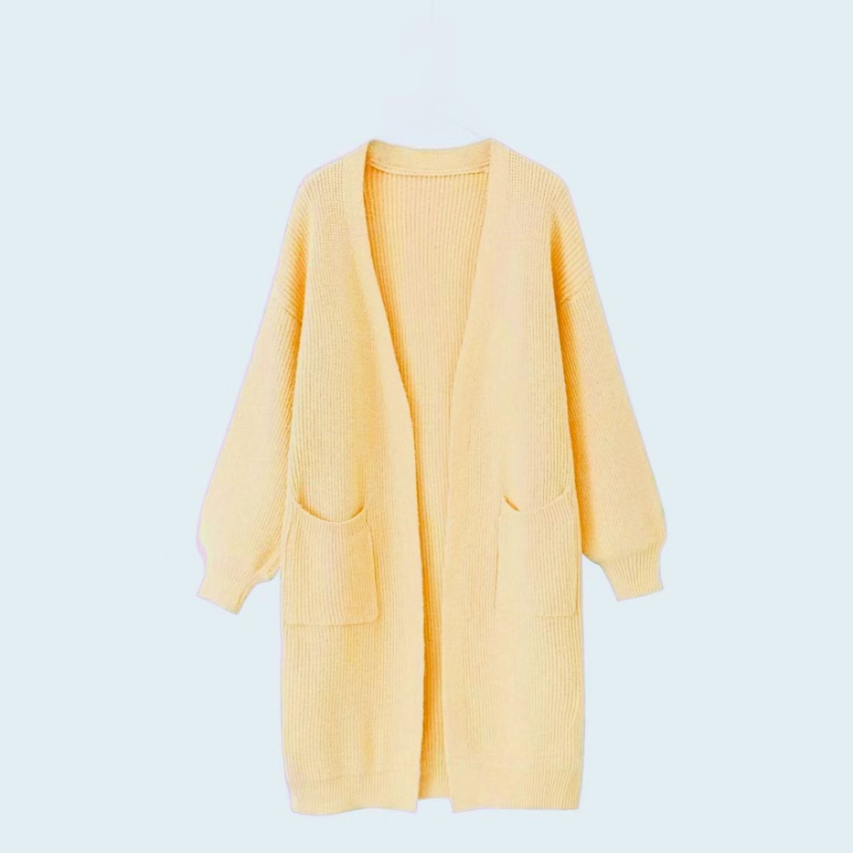 Women's Solid Color Pocket Open-Front Long Knit Cardigan Sweater Coat
