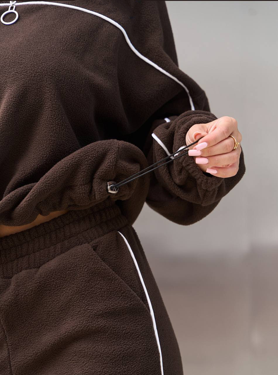 Women's Casual Loose Zip Stand Collar Fleece Hoodie Two-Piece Set