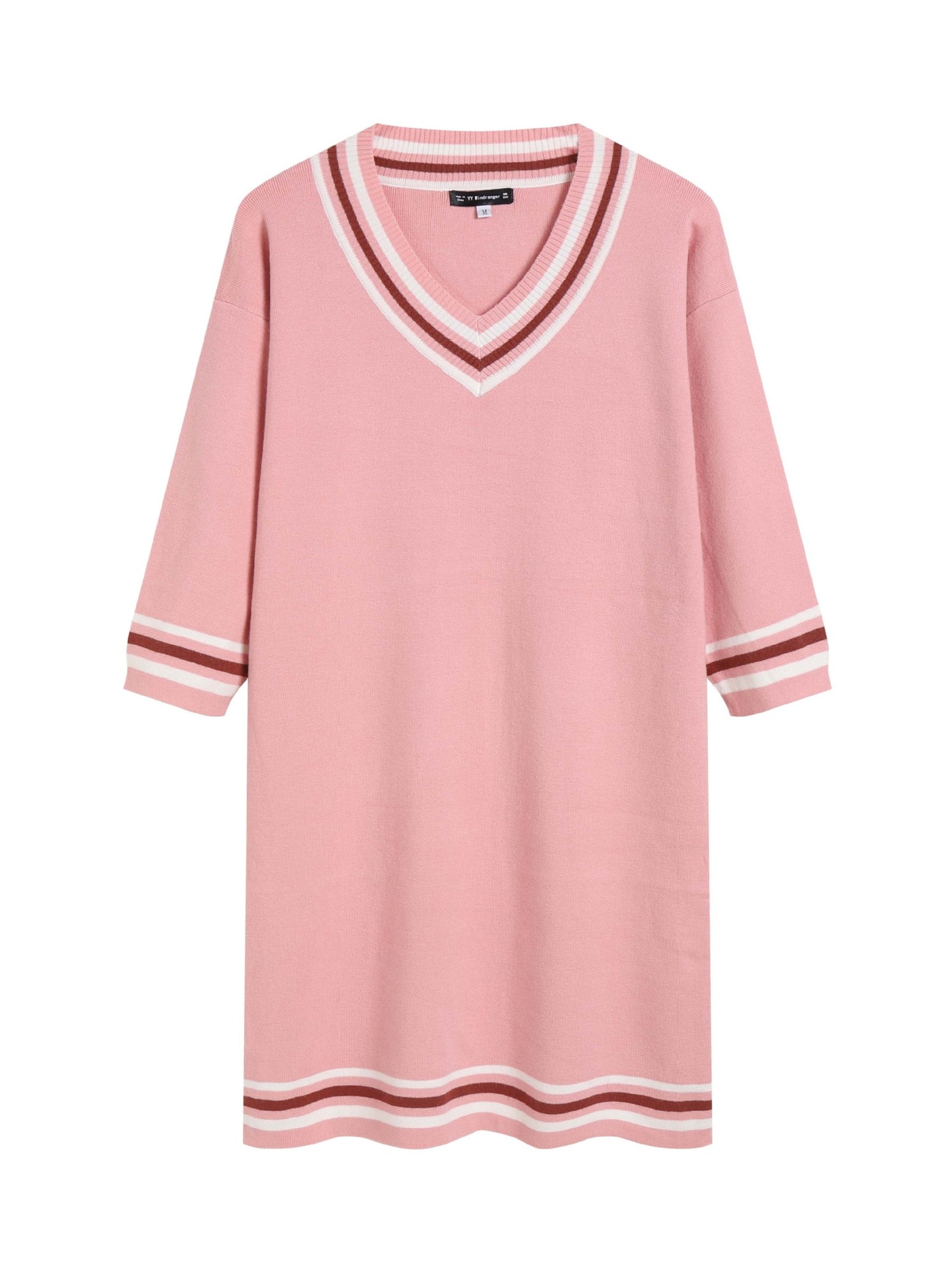 Women's Cropped High-Waist Colorblock V-Neck Knit Short-Sleeve Top