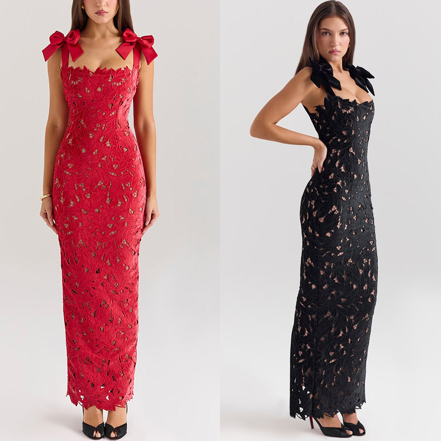Women's Solid Cutout Bow Bodycon Dress
