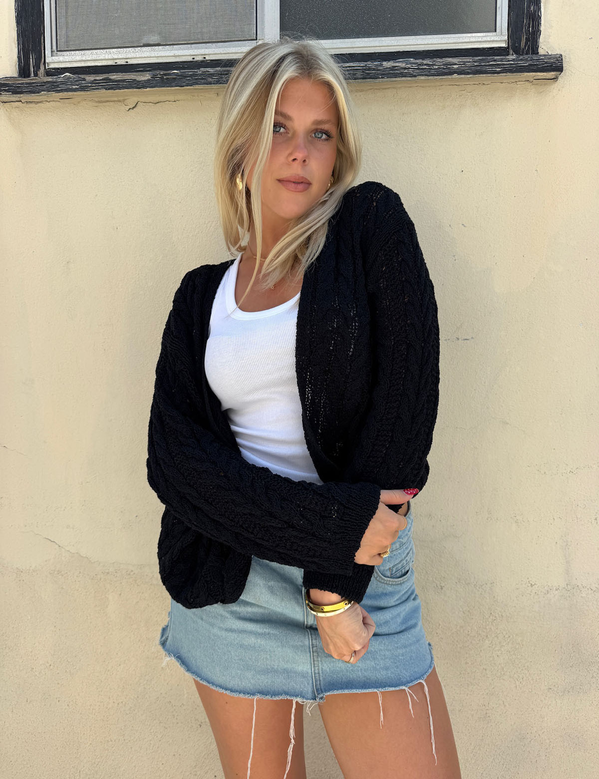 Women's V-Neck Cable Knit Loose Long Sleeve Cardigan Sweater